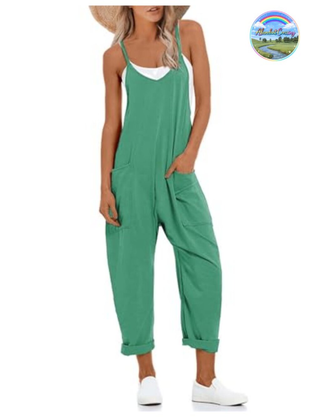 Lentta Women's V Neck Sleeveless Harem Overalls Jumpsuit with Pockets